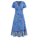 Short-sleeved V-neck floral dress