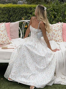 Sexy Printed Sling Dress Summer Slim-fit Backless Long Dress