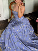 Sexy Printed Sling Dress Summer Slim-fit Backless Long Dress