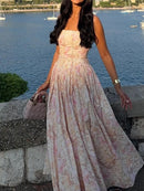 Sexy Printed Sling Dress Summer Slim-fit Backless Long Dress