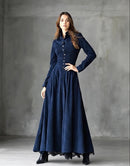 Navy Blue French Vintage Lace Flared Maxi Dress