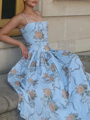 Sexy Printed Sling Dress Summer Slim-fit Backless Long Dress